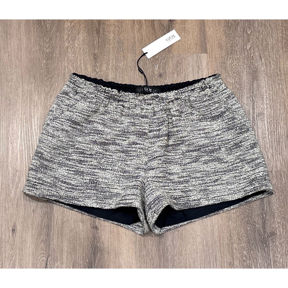 Yigal Azrouel Tweed Shorts Womens 12 Black Gray Academia Preppy Cut25 NEW